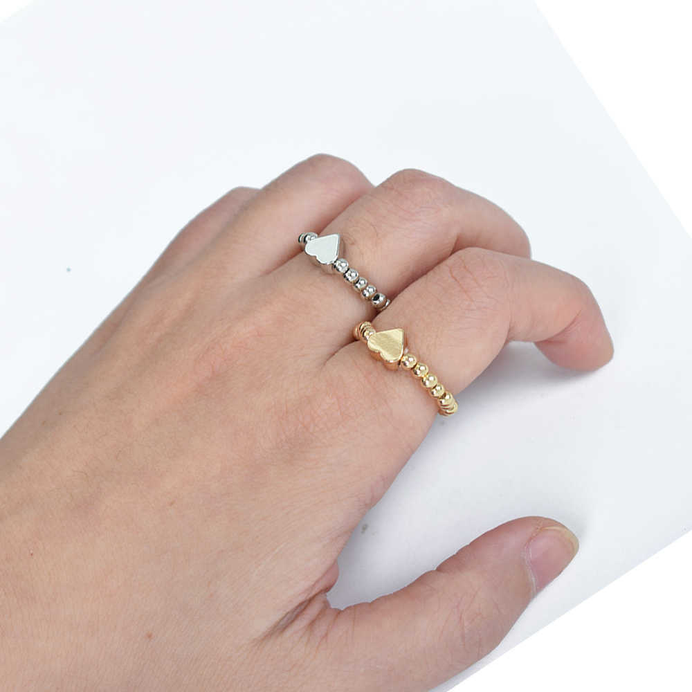 Band Rings New Korean Gold Color Bead Heart Rings For Women Handmade Elastic Ring Simple Adjustable Jewelry Wedding Party Gift