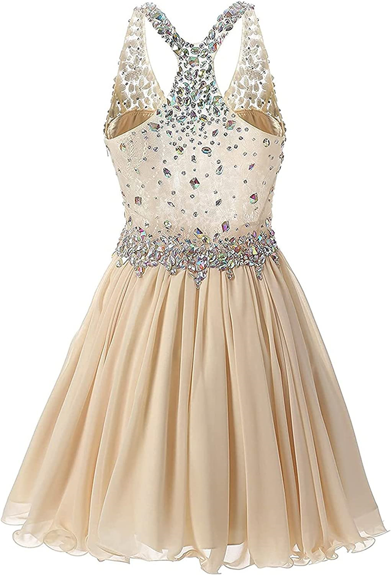 Crystal Tulle Prom Dresses Deep V-Neck Knee-Length Plus Size Graduation Cocktail Homecoming Party Gown 07