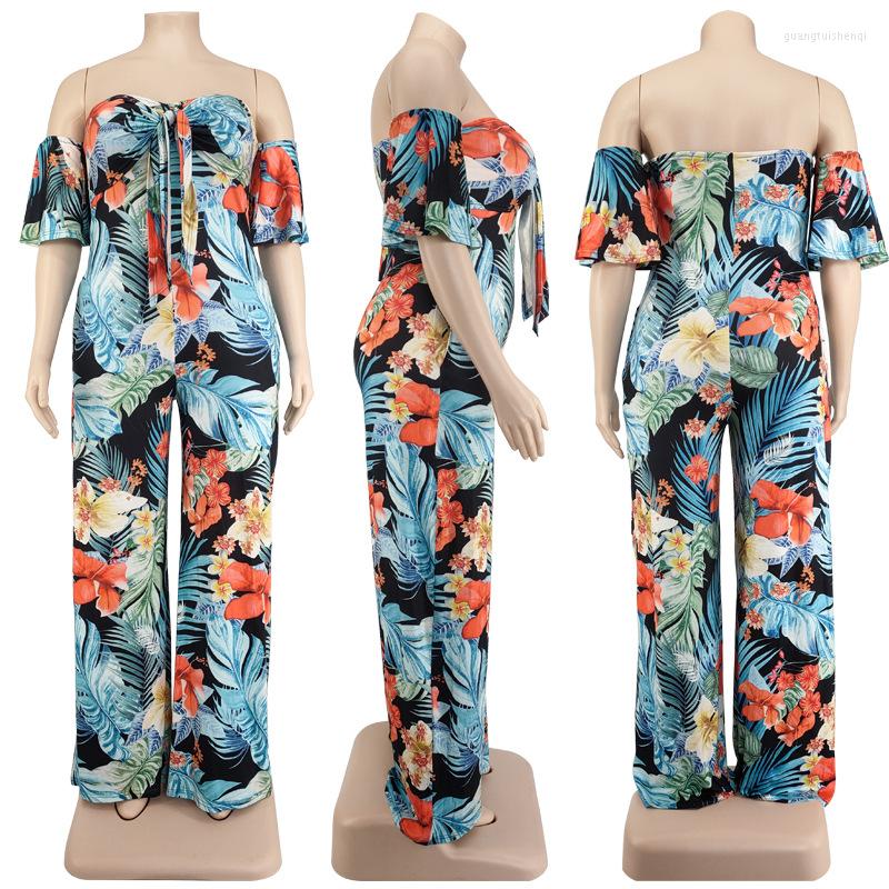 Pants Plus Size Women's Jumpsuit 2023 Autumn Temperament And Fashion One Word Neck Printed Ladies Clothing XL-5XL Loose