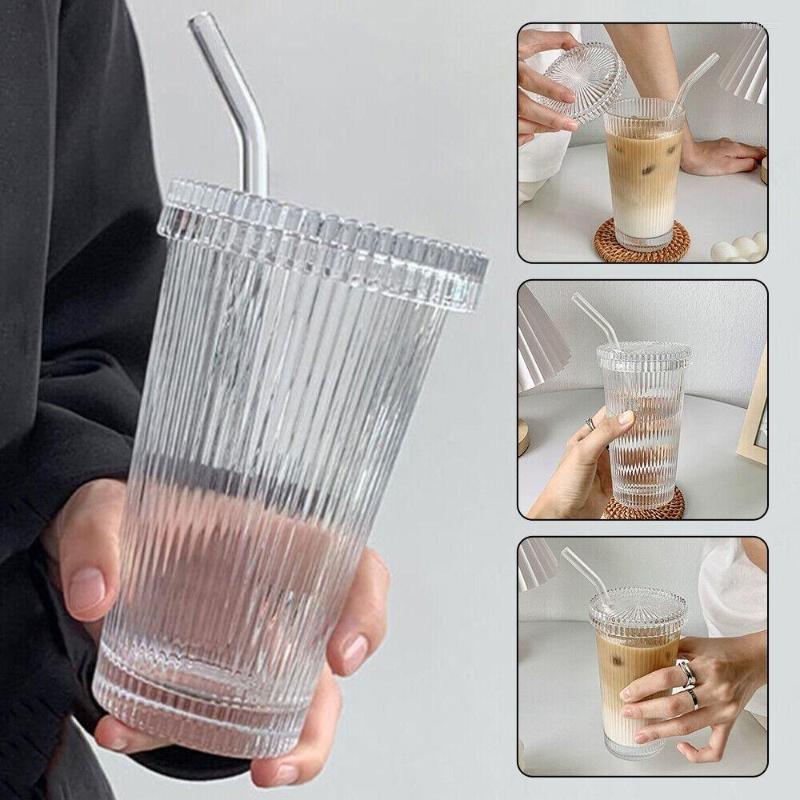 Wine Glasses 375ml Simple Stripe Clear Glass Cup With Lid And Straw Transparent Tea Milk Coffee Mug
Wine Glasses 375ml Simple Stripe Clear Glass Cup With Lid And Straw Transparent Tea Milk Coffee Mug