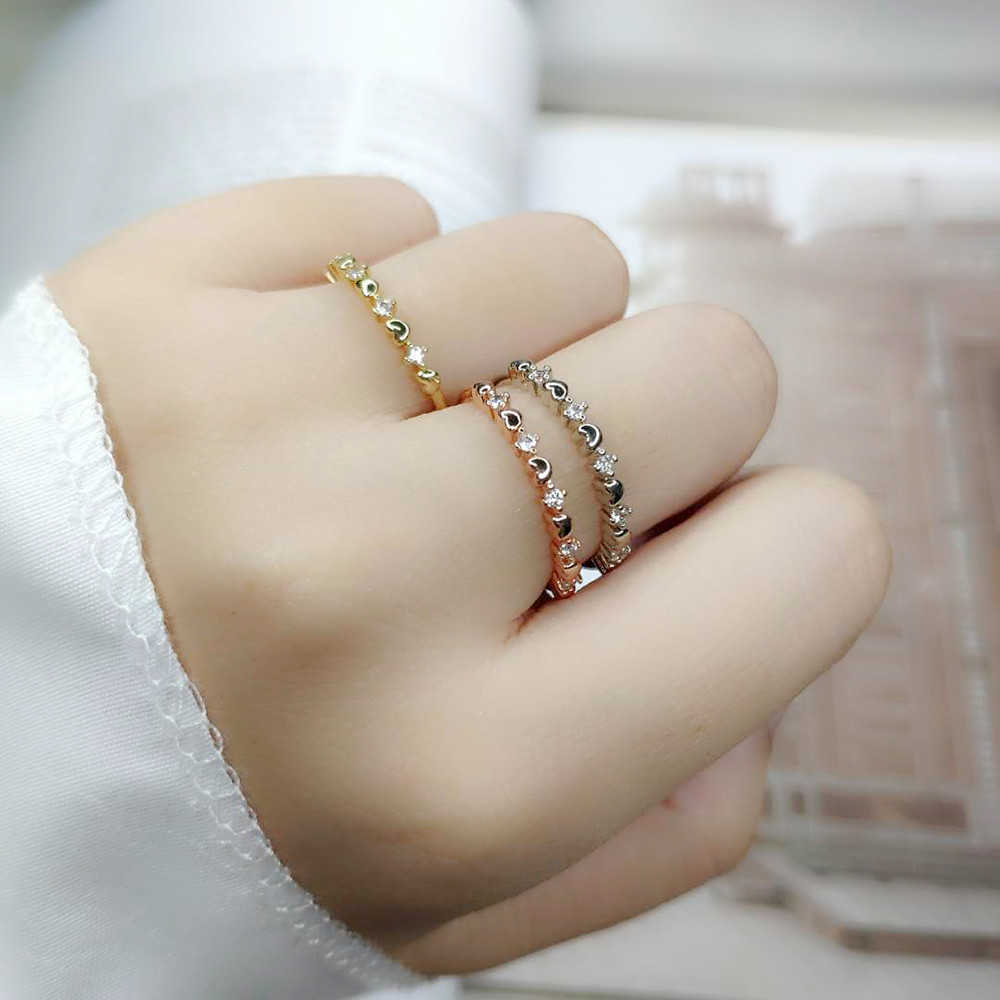 Band Rings Double Fair Thin Simple Heart Dainty Rings For Women Girls White Rose Gold Color CZ Trendy Daily Party Gift Fashion Jewelry R901