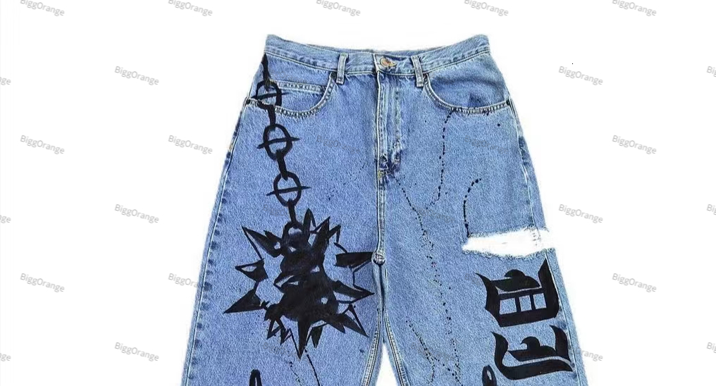 Men's Jeans Spring and Autumn Retro Print Straight Y2k Loose Denim Trousers Street Casual Wide Leg Men Women Pants Hip Hop 230419