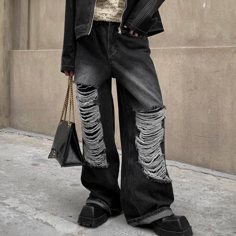 Men's Jeans Ripped Men 2023 Spring Vintage Trend High Street Harajuku Hip Hop Wide Leg Pants Ins Korean Fashion Casual Baggy 230419