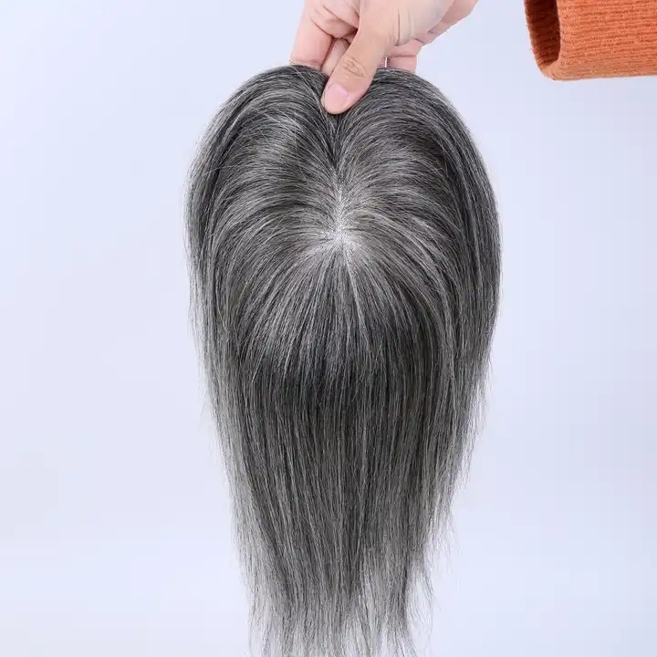 Full Hand Tied Mono base hair topper grey human hair piece Salt and Pepper Color European wo men grayToppers hairpiece clip in extension silver custom