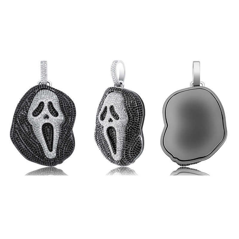 Ghost Skull Personalized Hip Hop Pendant Necklace Full Cz Stone Cubic Zircon Large Skeleton Charm Jewelry Accessories 14k Real Gold Placed Hip Hop Col