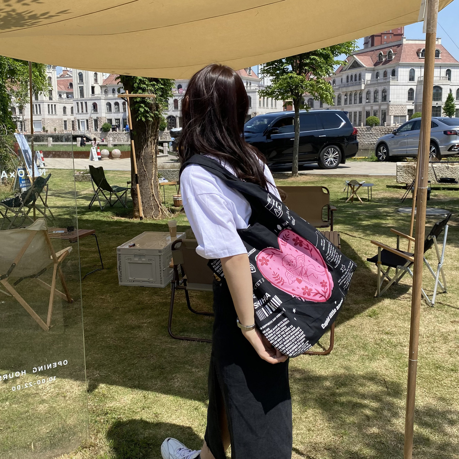 Evening Bags Cupid Women's Canvas Shoulder Bag Girls' Cotton Canvas Shopping Bag Eco Handbag Students' School Bag Women's Large Gr