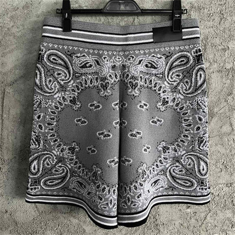 Men's Shorts Gray Vintage Paisley Print Cashmere Knitted High Quality Embroidered Sweatpant Social Club Outfits 230419