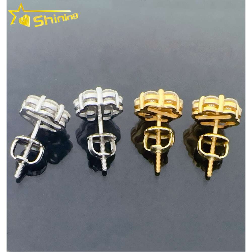 Iced out cluster lab dia screw back sier flower vvs moissanite stud earrings for men women
