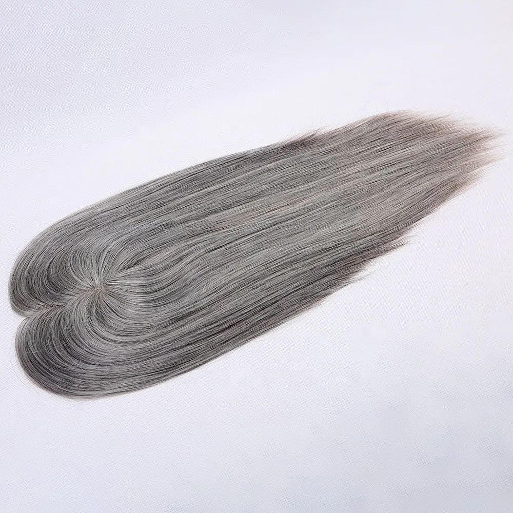 High Quality European Human Hair Fine Monofilament Topper for Hair Loss Solutions Salt and Pepper Hair Piecescustom 20day about 3x5" middle part