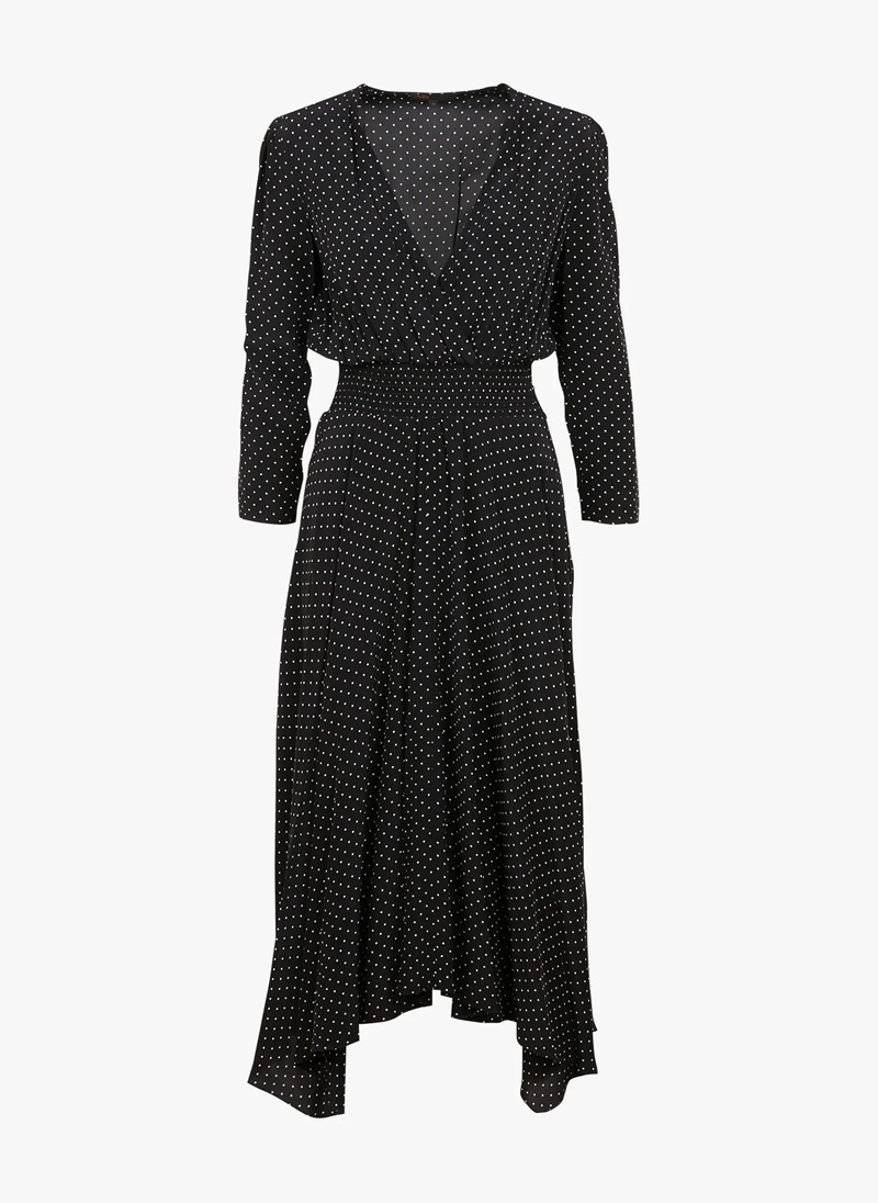 Casual Dresses Maje French Style Long Dress Polka Dot Long Sleeves Dress V-neck for Women