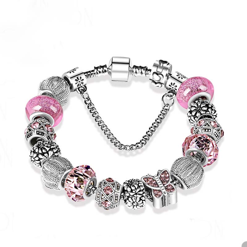 925 Sterling Silver plated Butterfly Charm Bracelet Set Snake Chain Charms Bracelets For Women Girlfriend Gift bracelet with Retail Box Set