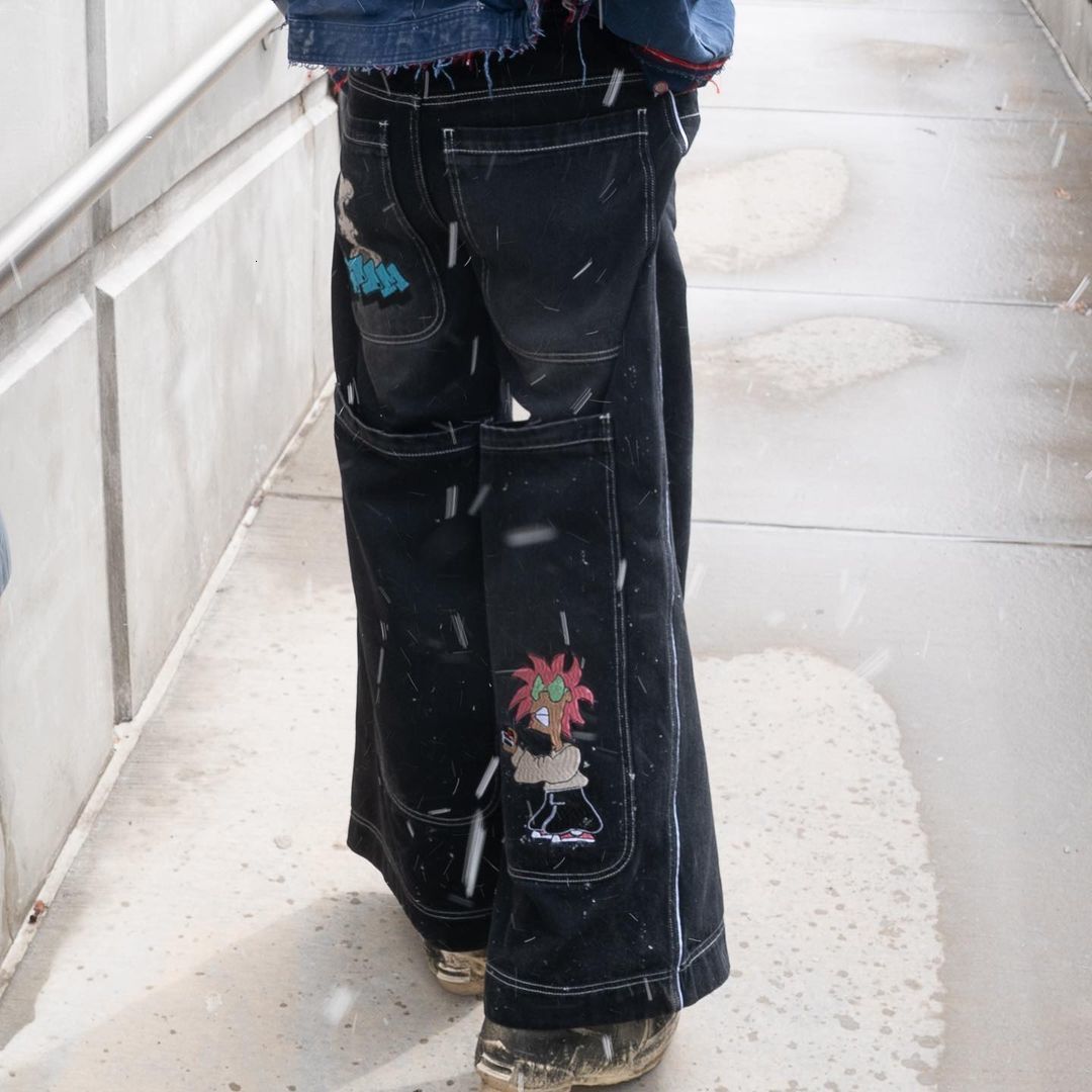 Men's Jeans Spring Streetwear Vintage Cartoon Thermoprint Man Clothing Loose Wide Leg Pants For Men Male Y2k Baggy 230419