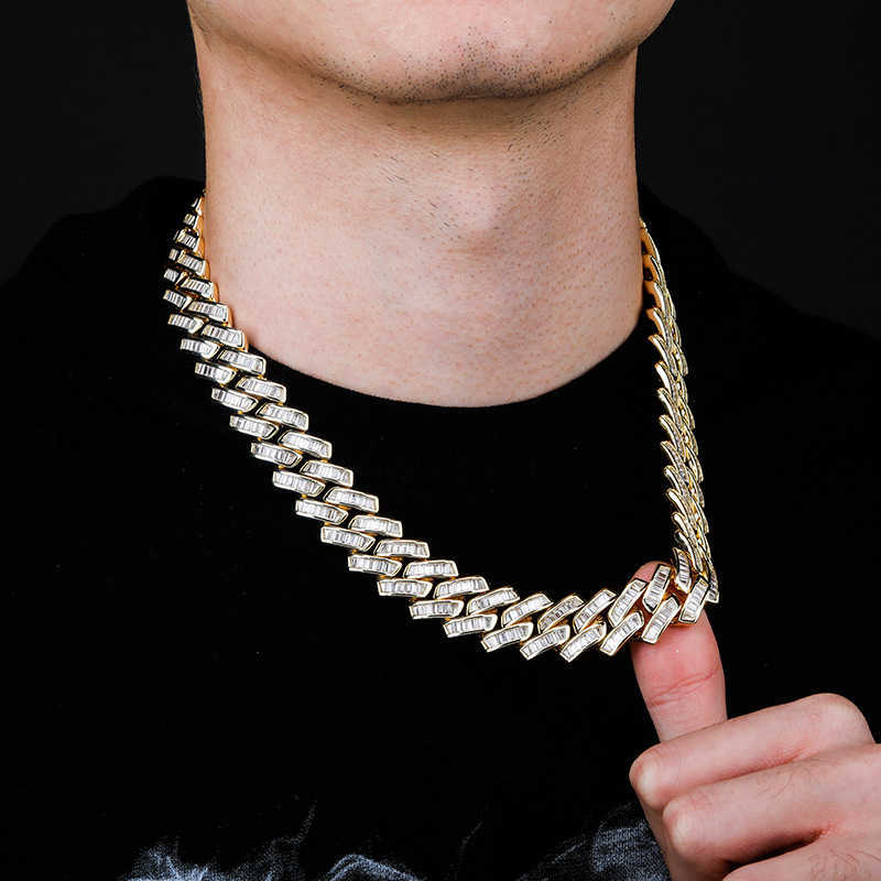 18mm Square Cubic Zircon Cuban Link Chain Necklace Spring Buckle Mens Hip Hop Accessories Chain Party Miami Rapper Curb Chains Shiny CZ Jewellery Bijo