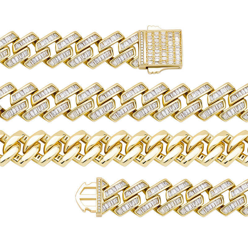 18mm Square Cubic Zircon Cuban Link Chain Necklace Spring Buckle Mens Hip Hop Accessories Chain Party Miami Rapper Curb Chains Shiny CZ Jewellery Bijo