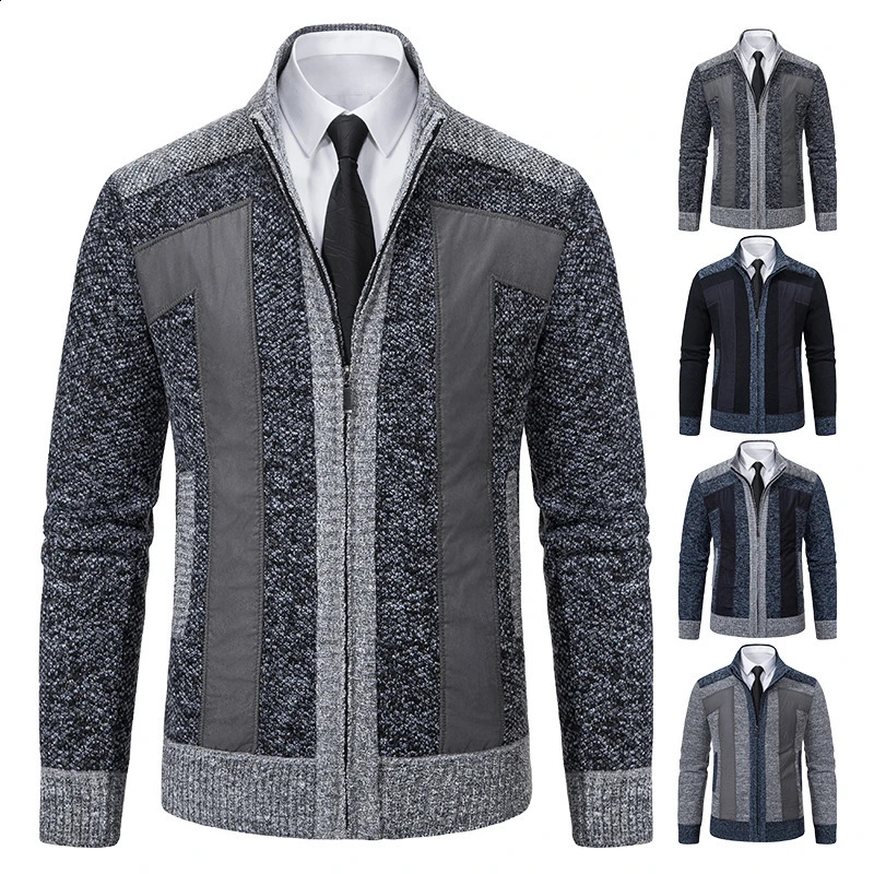 Men's Sweaters Winter Cashmere Sweater Korean Jumper Coat Knit Cardigan Stand Collar Loose Warm Fleece Casual Patchworked Jackets 231118