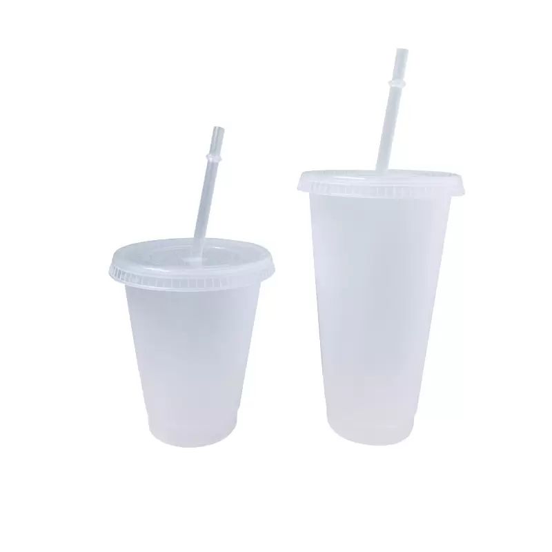 24oz Clear Cup Plastic Transparent Tumbler Summer Reusable Cold Drinking Coffee Juice Mug with Lid and Straw FY5305