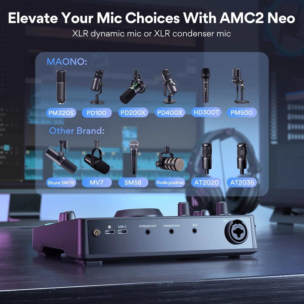 Microphones Maono AMC2 Neo Professional Sound Card Audio Interface Mixer With 48V Phantom Power For Smart Phone PC Live Streaming Recording 231117