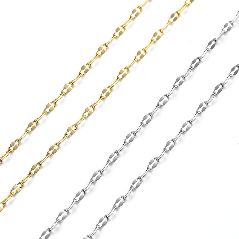 2mm Stainless Steel Flat Cable Chain Cool Chains, 5 Meters/Roll, Not Fade, Gold Lip Link Chain fit Pendant DIY Bracelet Necklace Jewelry Findings Maki