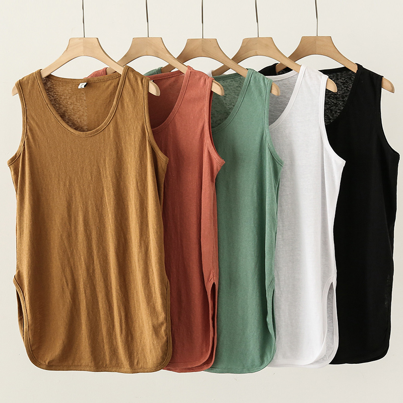 Women's Tanks Camis Summer Cotton And Linen Plus Size Tank Top Women'S Split Collar Sleeveless Bottoming Shirt W808 230419