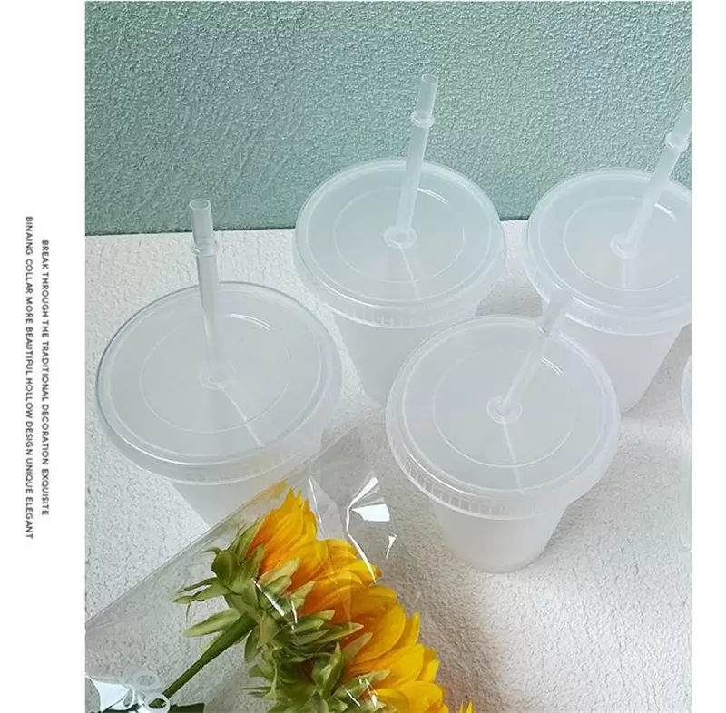 24oz Clear Cup Plastic Transparent Tumbler Summer Reusable Cold Drinking Coffee Juice Mug with Lid and Straw FY5305
