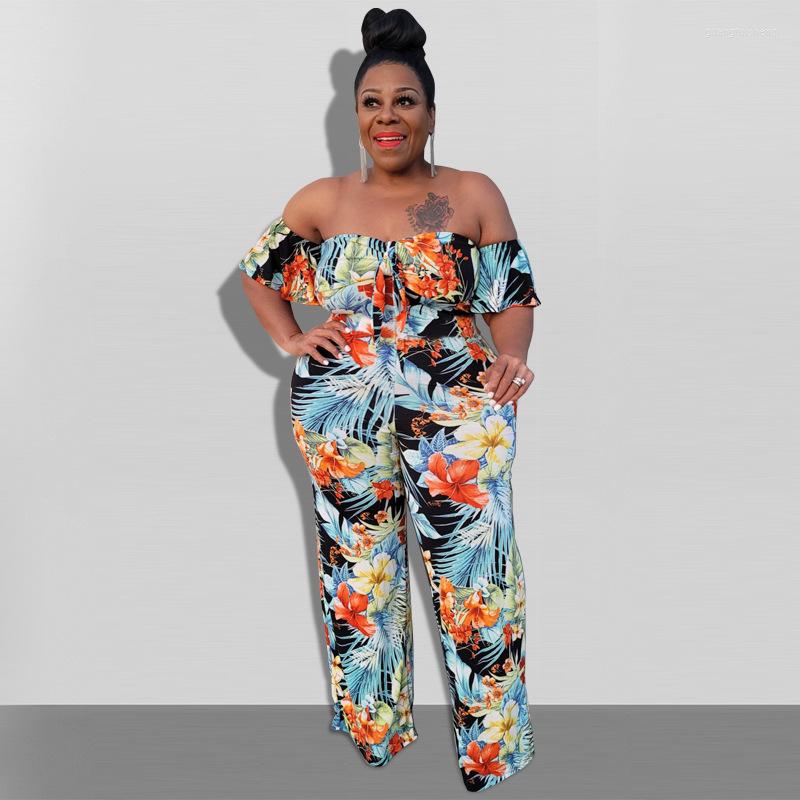 Pants Plus Size Women's Jumpsuit 2023 Autumn Temperament And Fashion One Word Neck Printed Ladies Clothing XL-5XL Loose