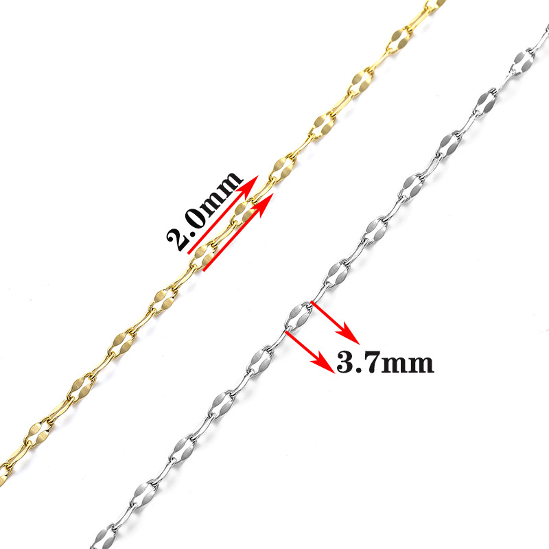 2mm Stainless Steel Flat Cable Chain Cool Chains, 5 Meters/Roll, Not Fade, Gold Lip Link Chain fit Pendant DIY Bracelet Necklace Jewelry Findings Maki