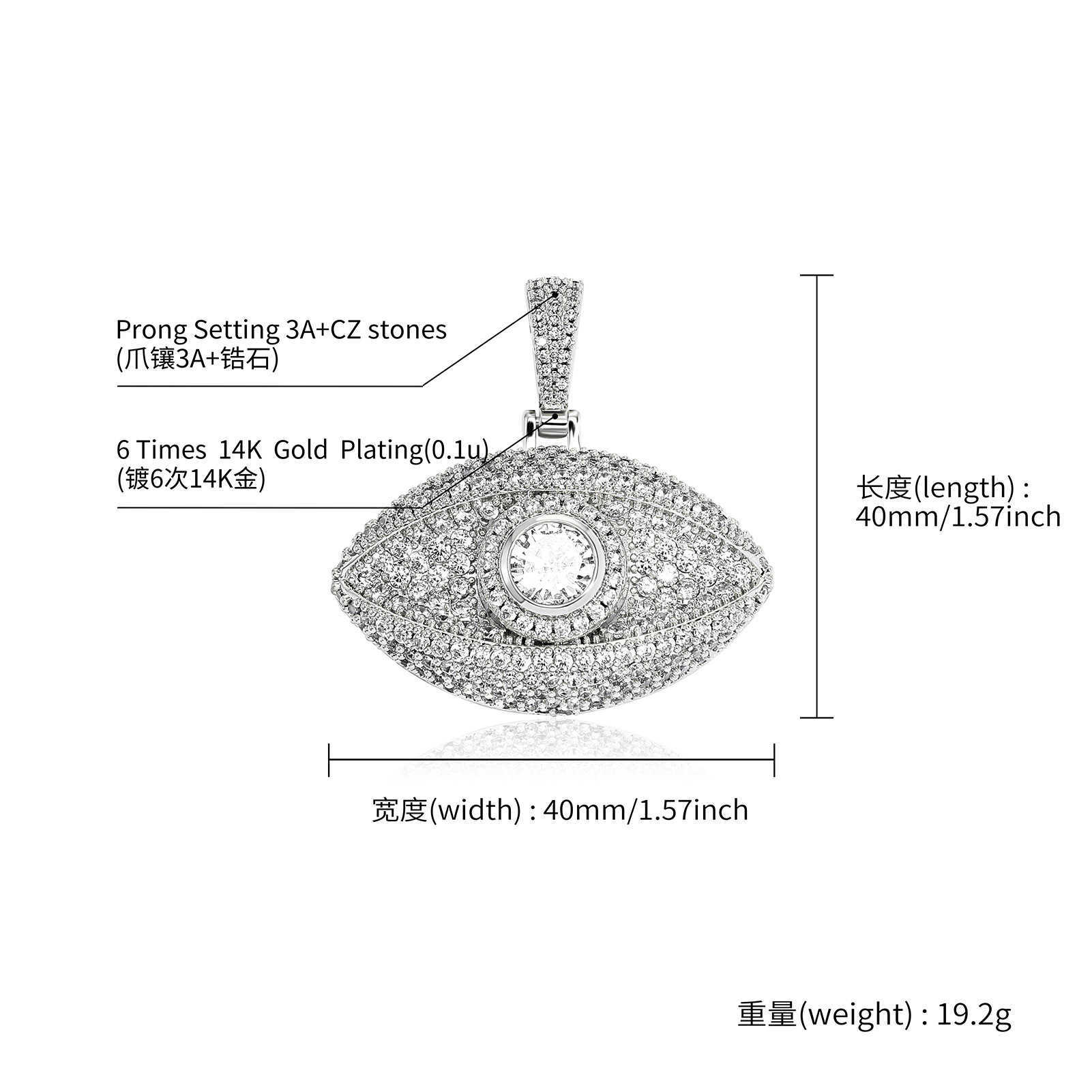 Hip Hop 3D Eye Pendant Necklace Micro Inlaid Cz Stone Cubic Zircon Star Same Style Luxury Charm Punk Rock Necklaces Real White Gold Iced Out Gemstone 