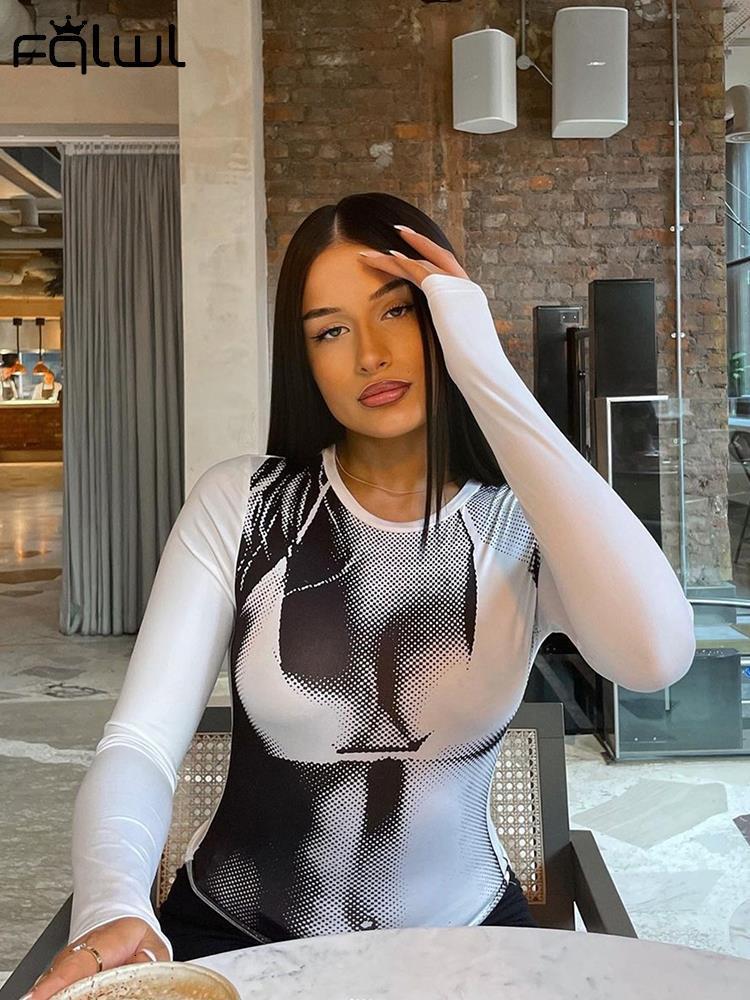 Womens TShirt FQLWL Y2k Streetwear Summer Clothes For Women Clothing Green Long Sleeve Tops White Graphic Crop Top Tee One Pieces Tshirts 230419