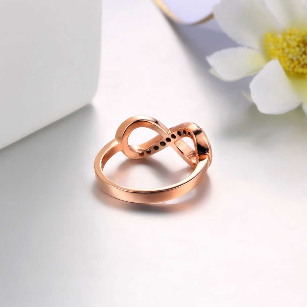 Band Rings Design Infinity Rings for Women Rose Gold Color Crystal Zircon Couple Statement Ring for Girls Fashion Jewelry Accessories R407