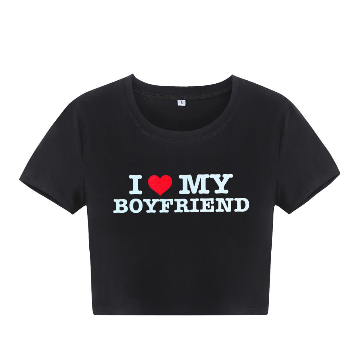 Womens TShirt I LOVE MY BOYFRIEND Summer Fashion Girls Cotton Crop Tee Short Sleeve Women 230419
