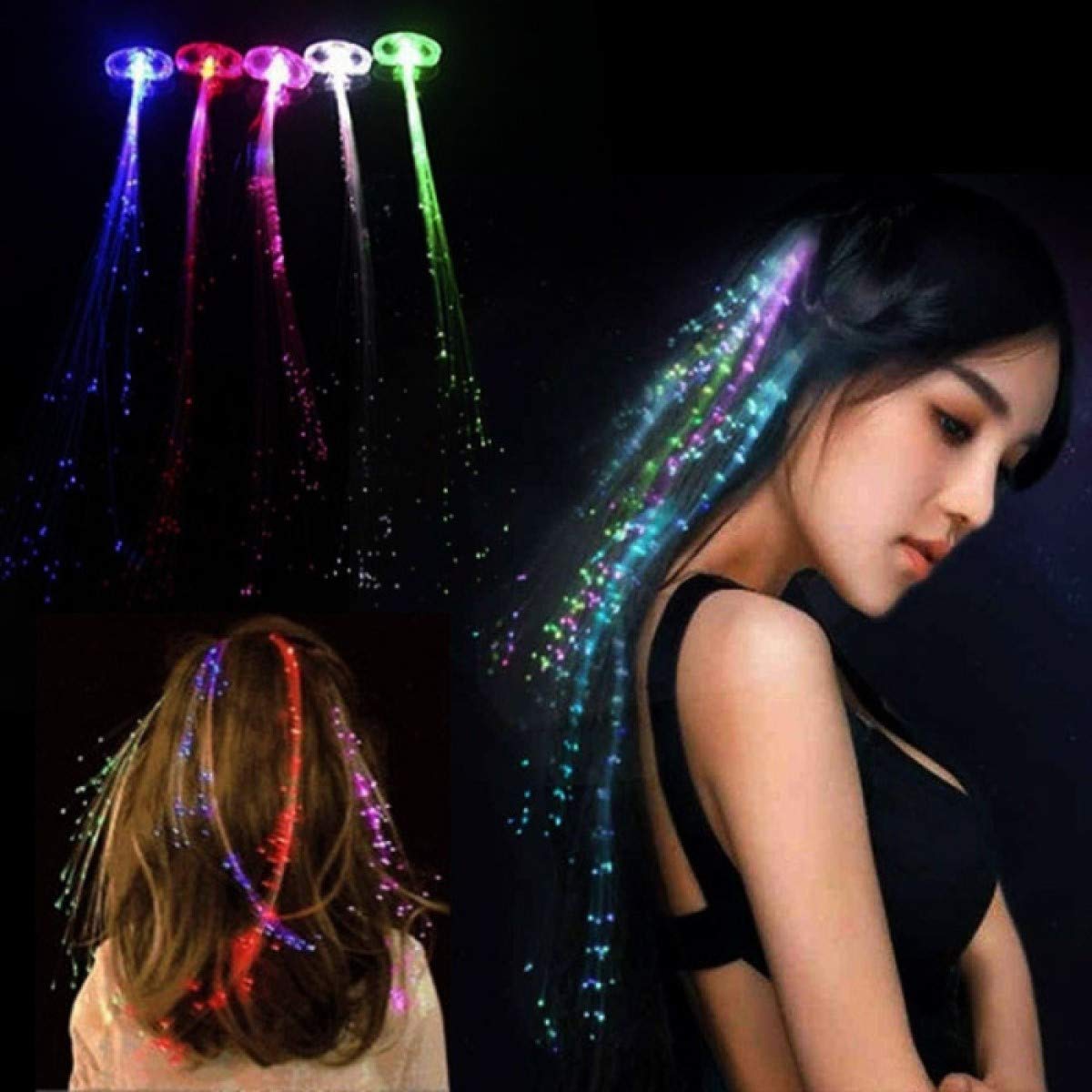 LED Light-Up Fiber Optic Barrettes Extensions Light Flashing Hair Braid Clips for Favors Festival Party Bar Concert
