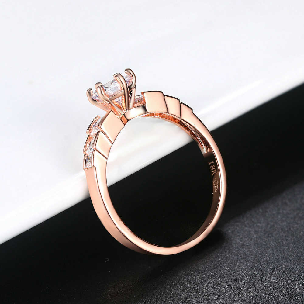 Band Rings Claw Zirconia Wedding Rings for Women Rose Gold Color Engagement Promise Marriage Ring for Bridal Fashion Jewelry Wholesale R680