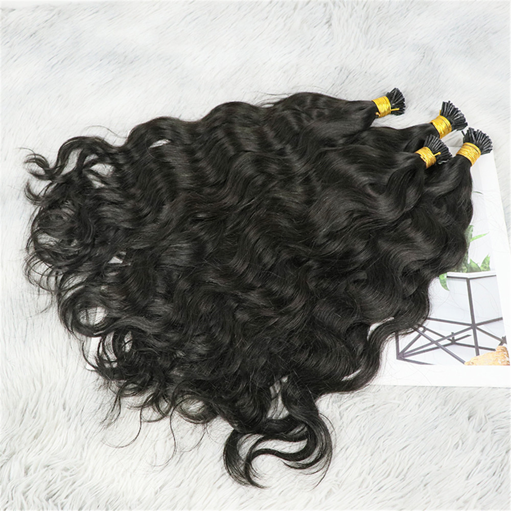 I Tip Human Extensions Natural Wave Pre Bonded I-Tip Black 1B Micro Wavy Itip Hair Extension 100G
