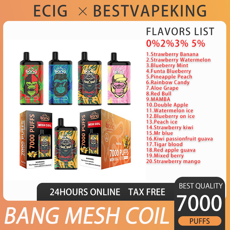 Bang Mesh Coil Disposable E cigarettes 7000 Puffs Vape Pen 15ml Pre-filled Pods Cartridge 850mAh Rechargeable Battery 0% 2% 3% 5% Pod Puffs big boy
Bang Mesh Coil Disposable E cigarettes 7000 Puffs Vape Pen 15ml Pre-filled Pods Cartridge 850mAh Rechargeable Battery 0% 2% 3% 5% Pod Puffs big boy