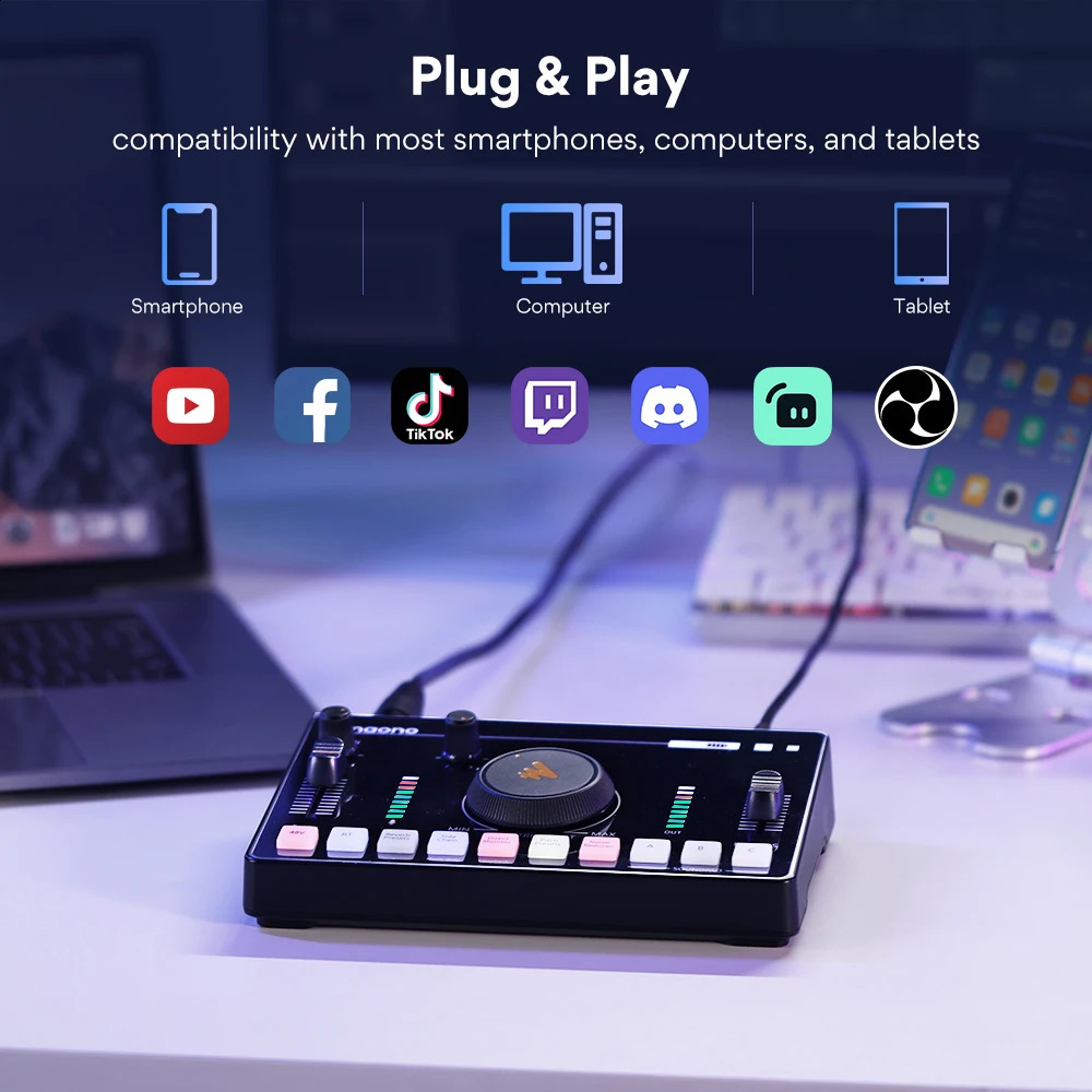 Microphones Maono AMC2 Neo Professional Sound Card Audio Interface Mixer With 48V Phantom Power For Smart Phone PC Live Streaming Recording 231117