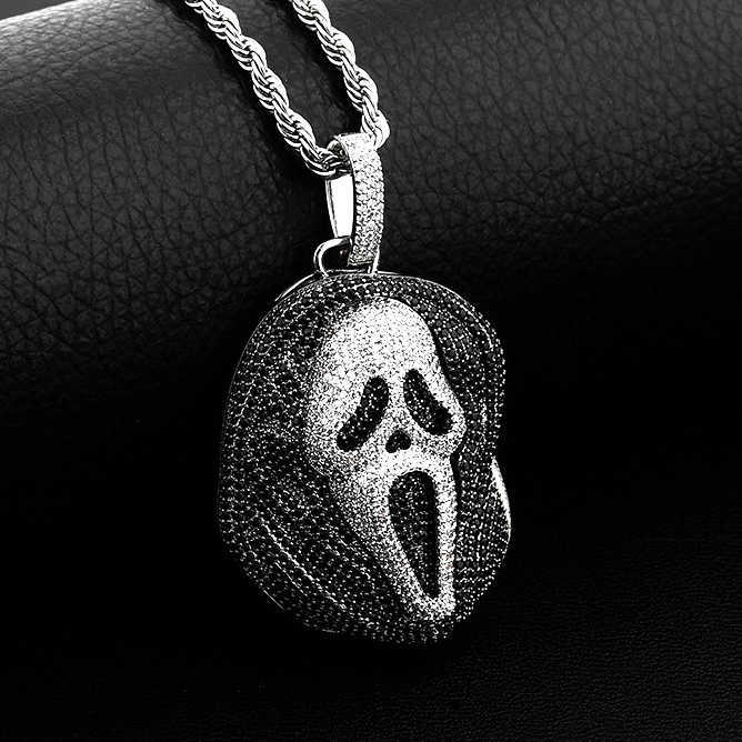 Ghost Skull Personalized Hip Hop Pendant Necklace Full Cz Stone Cubic Zircon Large Skeleton Charm Jewelry Accessories 14k Real Gold Placed Hip Hop Col