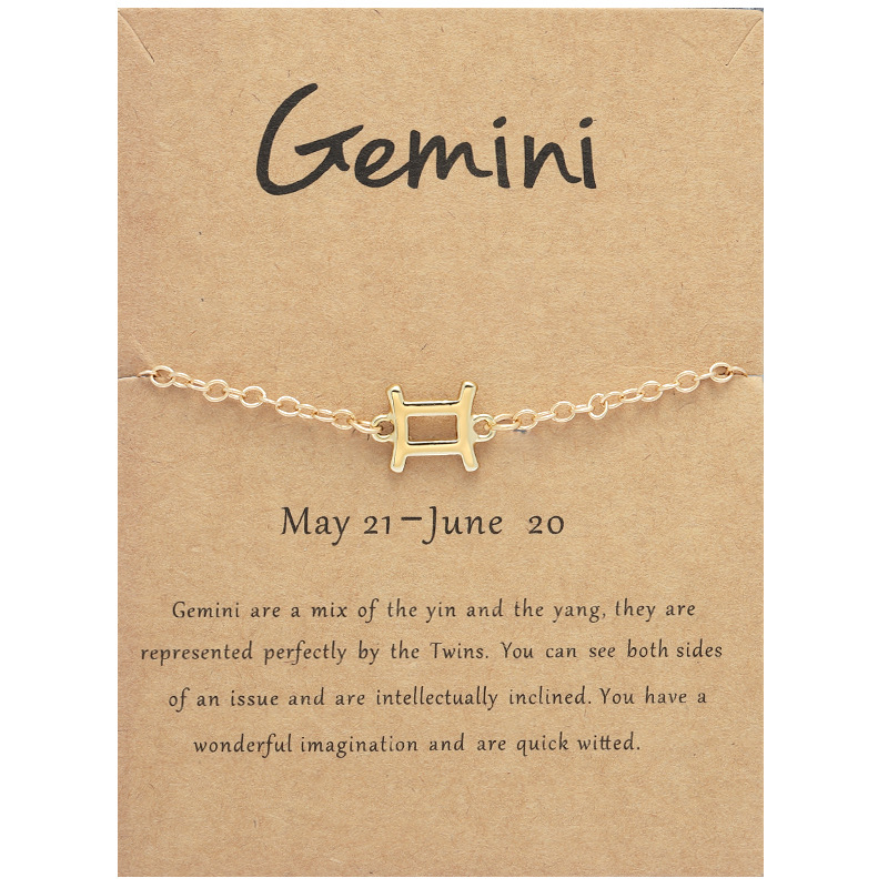 Zodiac Charm Bracelets for Women 18K Gold Plated 12 Horoscope Link Bracelet Hand Chain Accessories Constellation Wedding Jewelry Gift with Wish Card J