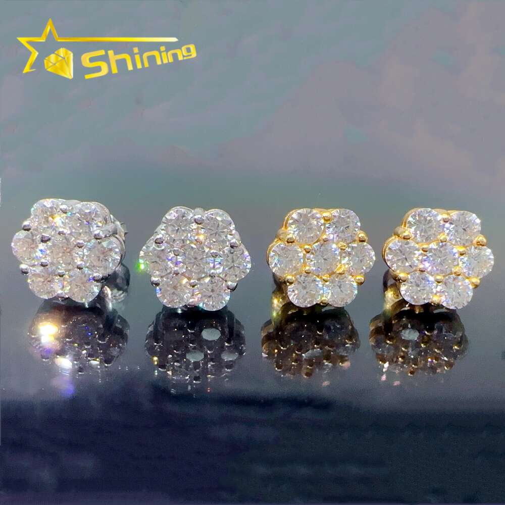 Iced out cluster lab dia screw back sier flower vvs moissanite stud earrings for men women