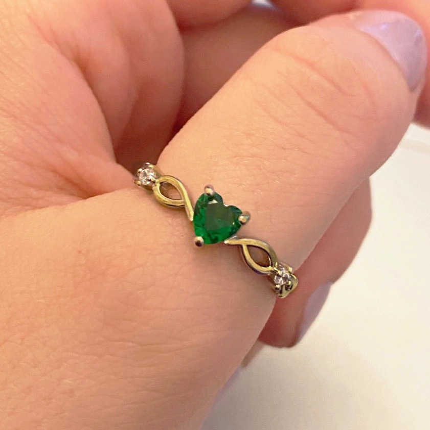 Band Rings Tiny Dainty Green Crystal Rings for Women Gold Color Korean Delicate Zircon Crystal Dating Ring for Teen Trendy Jewelry Gifts
