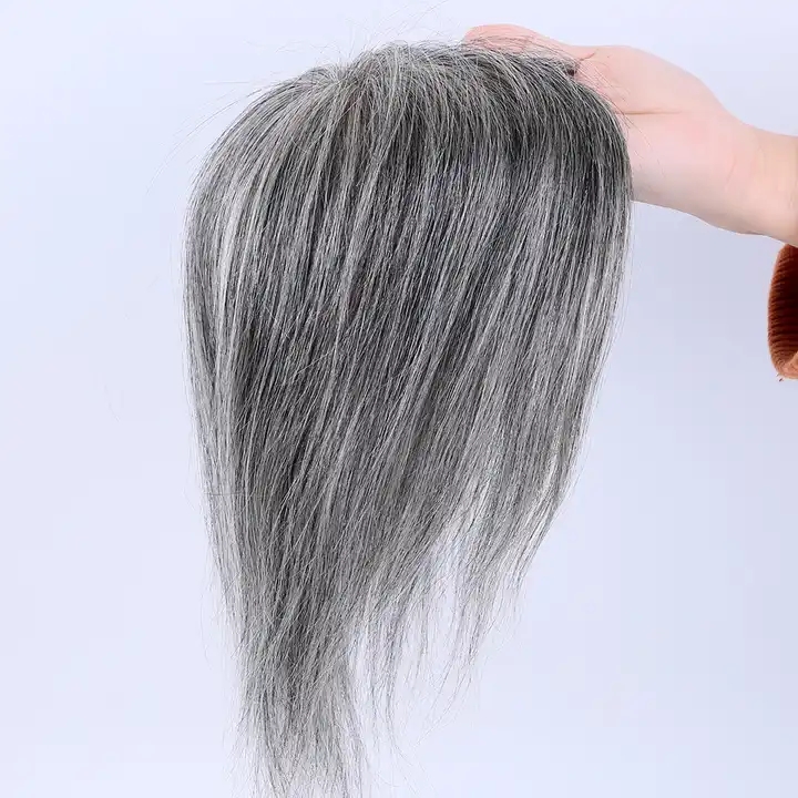 High Quality European Human Hair Fine Monofilament Topper for Hair Loss Solutions Salt and Pepper Hair Piecescustom 20day about 3x5" middle part