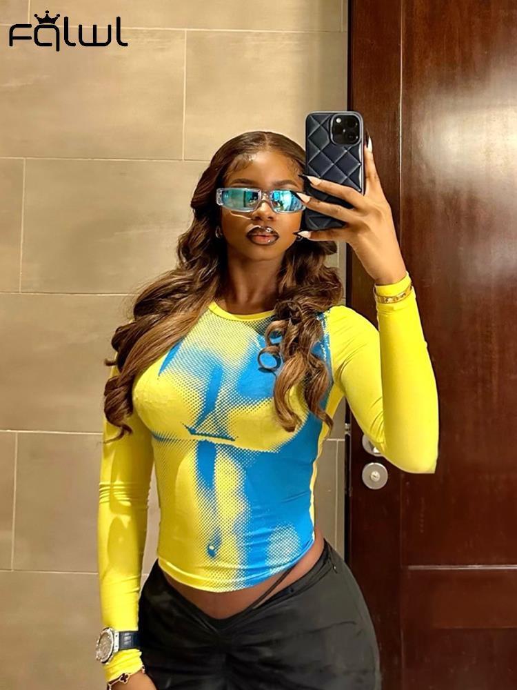 Womens TShirt FQLWL Y2k Streetwear Summer Clothes For Women Clothing Green Long Sleeve Tops White Graphic Crop Top Tee One Pieces Tshirts 230419