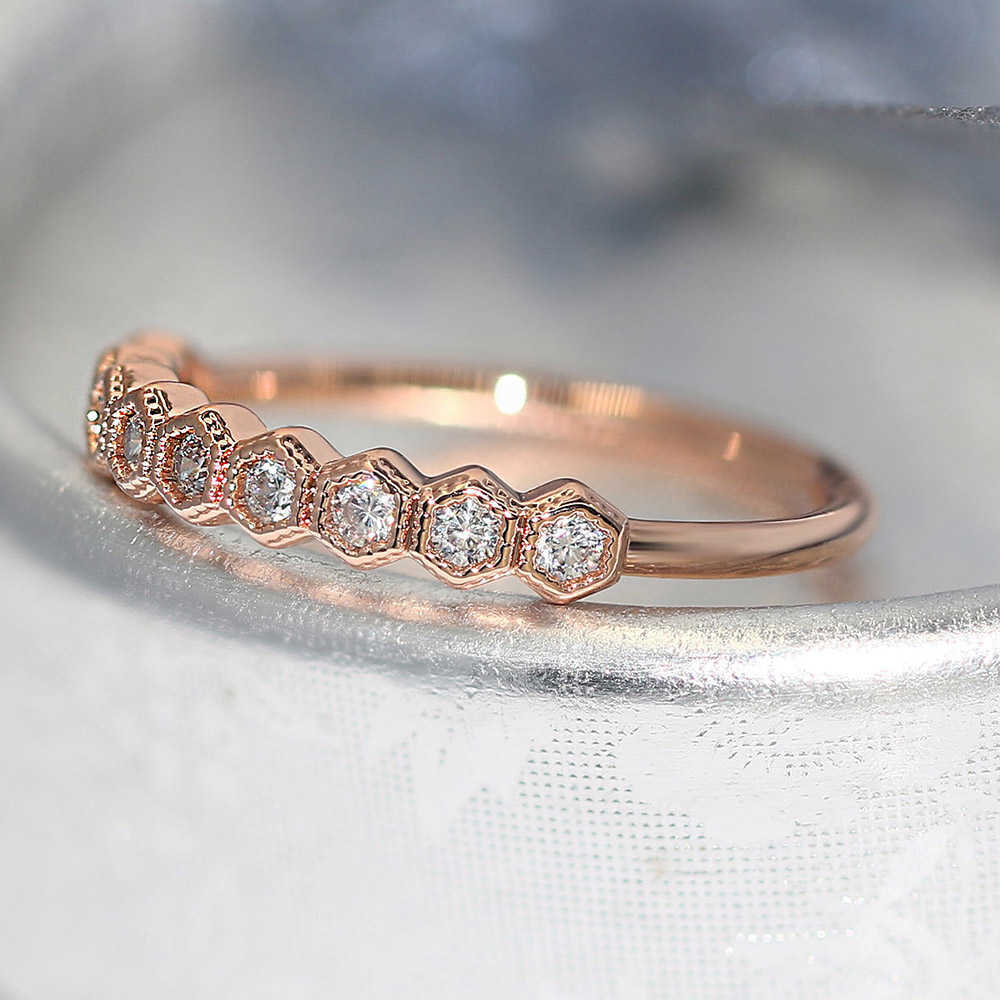 Band Rings Trendy Crystal Rings For Women Girls Simple Rose Geometric Gold Color Finger Midi Ring Fashion Jewelry R919