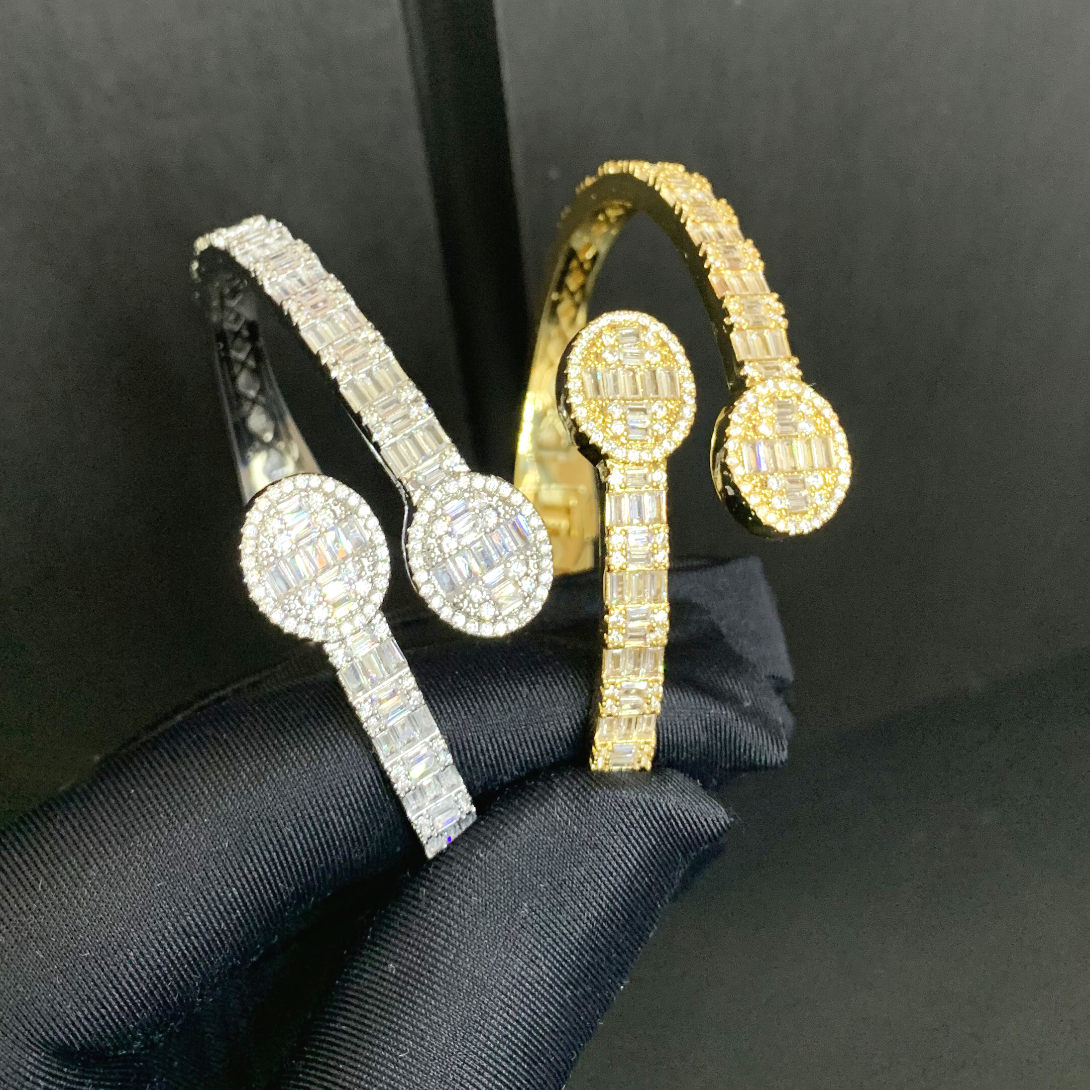 fashion Sparking CZ Custom Opened Oval Charm Bangle Bracelet Iced Out Silver gold Color Luxury Jewelry for Women Men wholesale