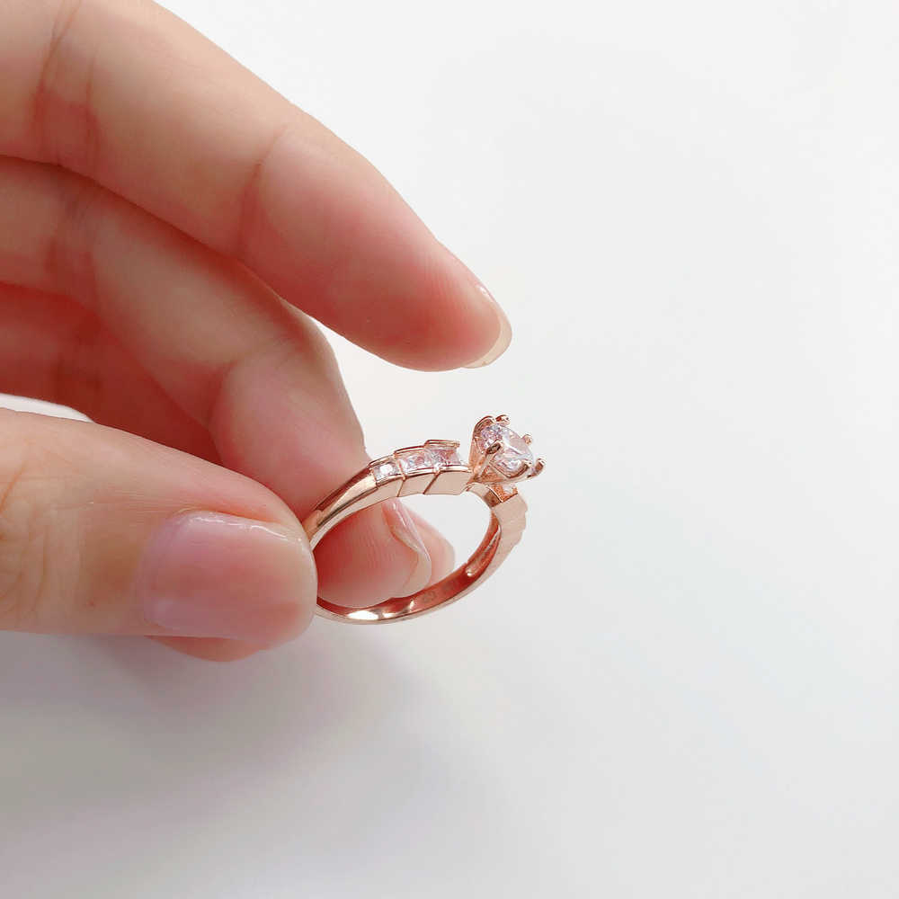 Band Rings Claw Zirconia Wedding Rings for Women Rose Gold Color Engagement Promise Marriage Ring for Bridal Fashion Jewelry Wholesale R680