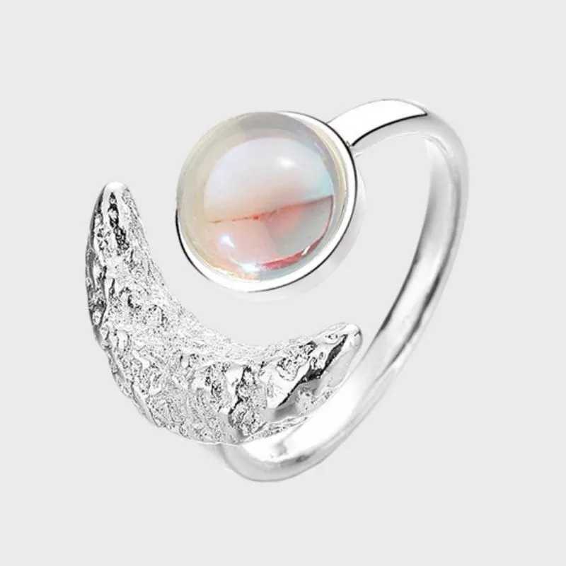 Band Rings Adjustable Open Natural Moonstone Rings For Women Dating Fine Gothic Style Party Jewelry Teens Cool Gift Fit Valentines Day