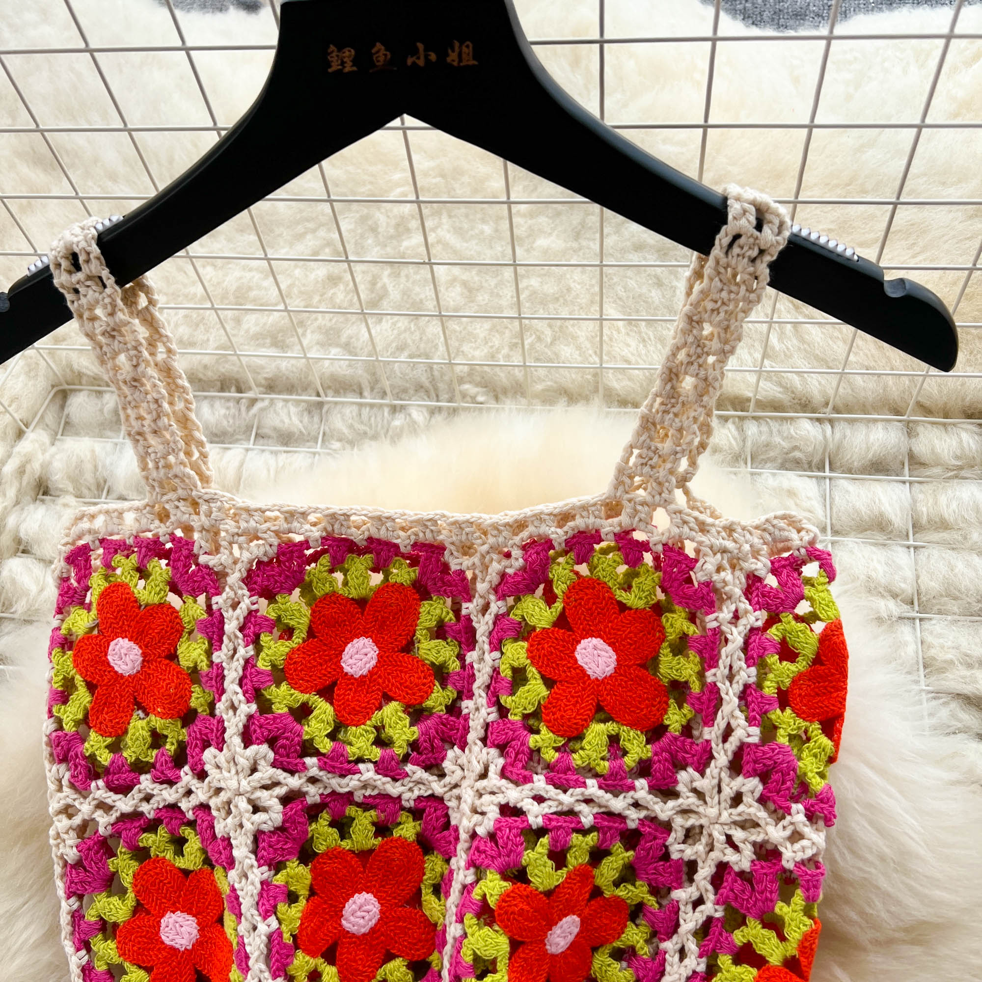 Two Piece Dress Hollow Out Bohemian Beach Sets Women Strap Floral Short Camisole+Sheer Long Skirt Knitted Vacation Two Pieces Suits 2024