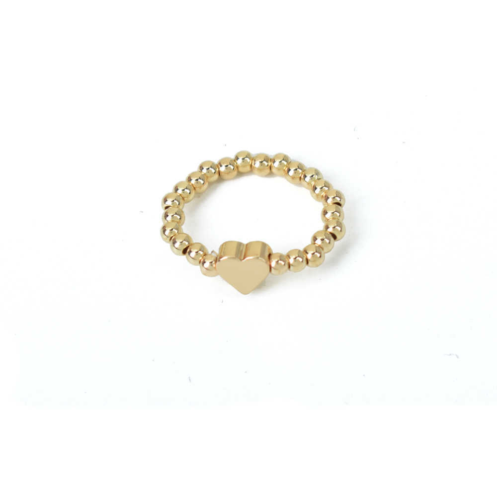 Band Rings New Korean Gold Color Bead Heart Rings For Women Handmade Elastic Ring Simple Adjustable Jewelry Wedding Party Gift