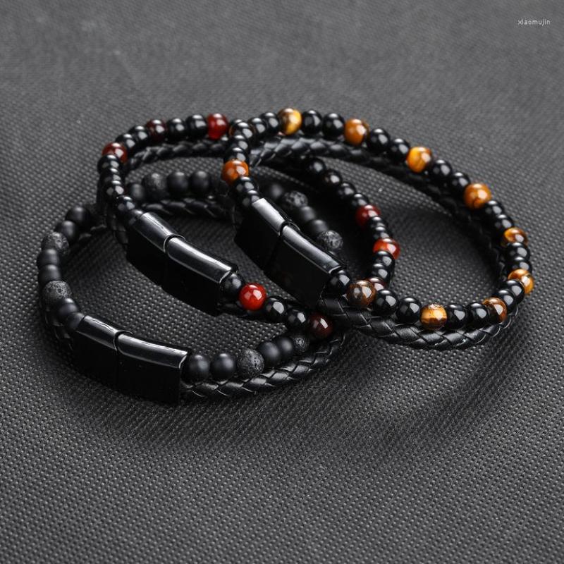 Bangle Natural Stone Bracelets Genuine Leather Braided Black Stainless Steel Magnetic Clasp Tiger Eye Bead Men Jewelry
Bangle Natural Stone Bracelets Genuine Leather Braided Black Stainless Steel Magnetic Clasp Tiger Eye Bead Men Jewelry