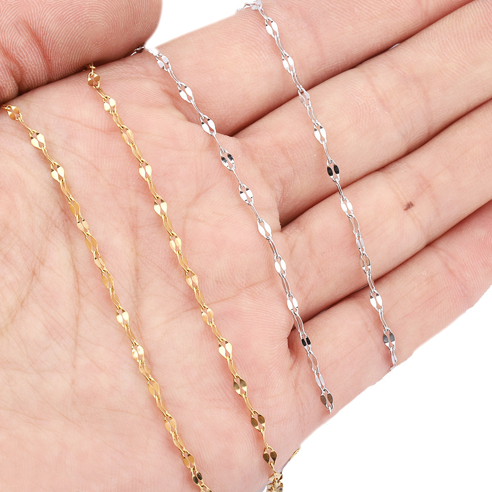 2mm Stainless Steel Flat Cable Chain Cool Chains, 5 Meters/Roll, Not Fade, Gold Lip Link Chain fit Pendant DIY Bracelet Necklace Jewelry Findings Maki