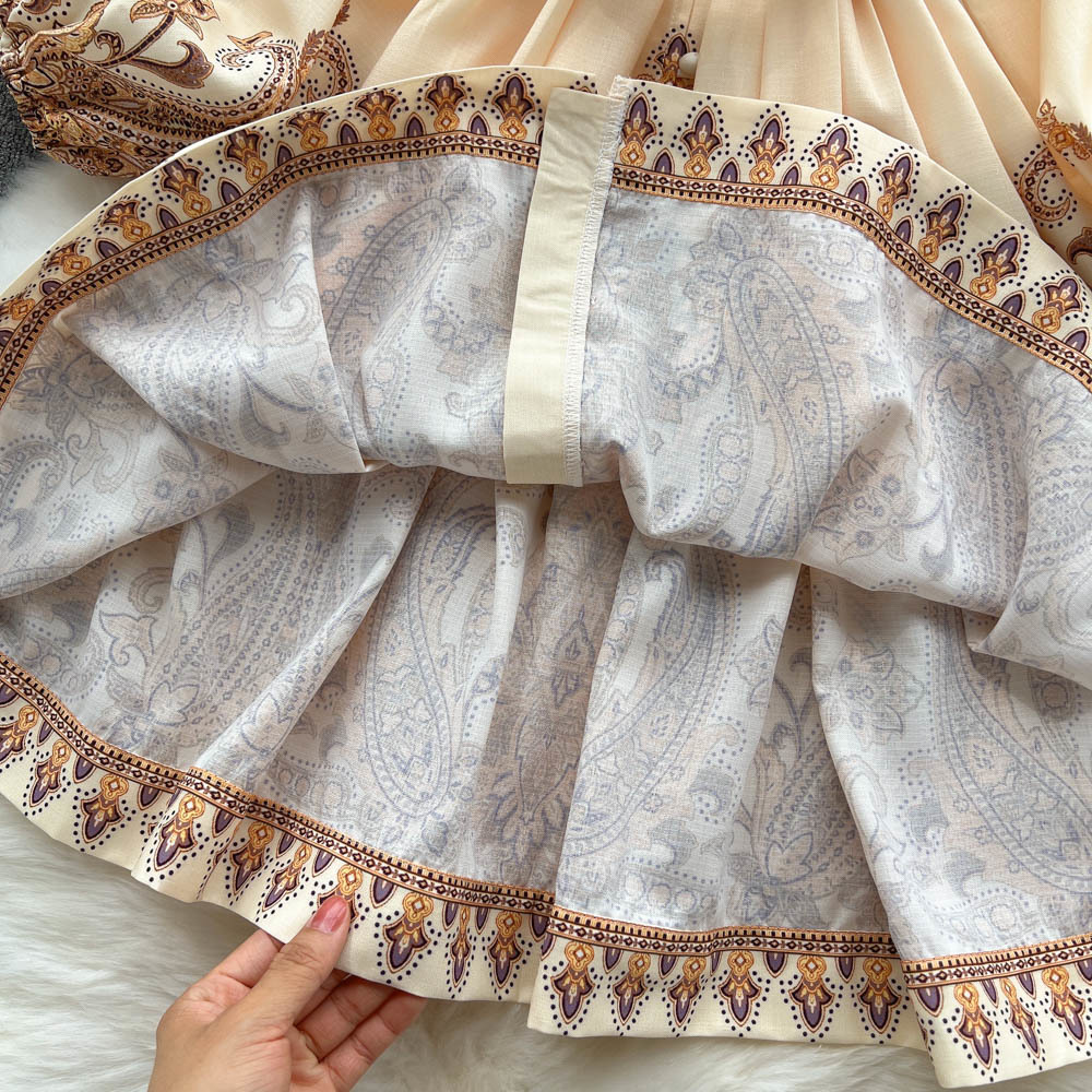 Casual Dresses AELEWELL Women Dresses Spring Runway Fashion Paisley Print Vintage Dress V Neck Long Lantern Sleeve Belted Mini Dress 230419